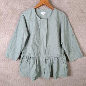 Caslon Jacket Womens Large‎ Green Full Zip Ruffle Peplum Babydoll Artsy Boho